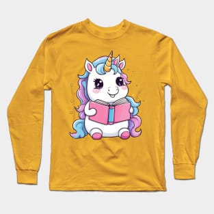 Cute Unicorn Reading Book Long Sleeve T-Shirt